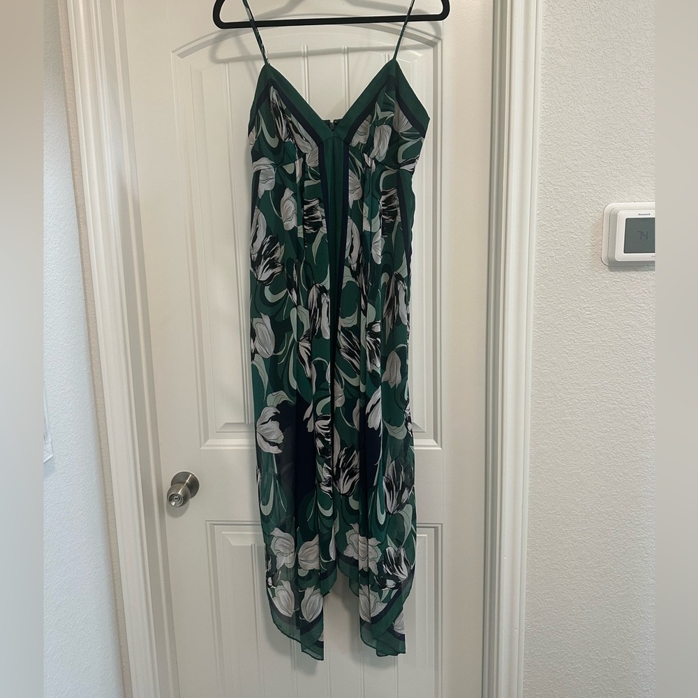 BCBGMaxAzria Green and White Floral High Low Dress